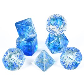 FLASHOWL Transparent Crystal Ribbon Dice D20 Dice Dungeons and Dragons Dice Games Table Dice Polyhedral Roll Play W20 Dice DND RPG MTG Polyhedral Dice (7pcs Blue)