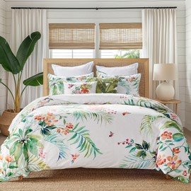 Levtex Home - Hummingbird Grove Comforter Set - King Comforter (106 x 94in.) + Two King Pillow Cases (36 x 20in.) - Green, Teal, Coral, Fucshia and White - Cotton