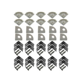 HAMRVL Led Channel Metal Mounting Clips and Gray End Caps with Screws Led accessories for V shape Aluminum Channel Led Light Diffuser of led under cabinet lights 20pcs