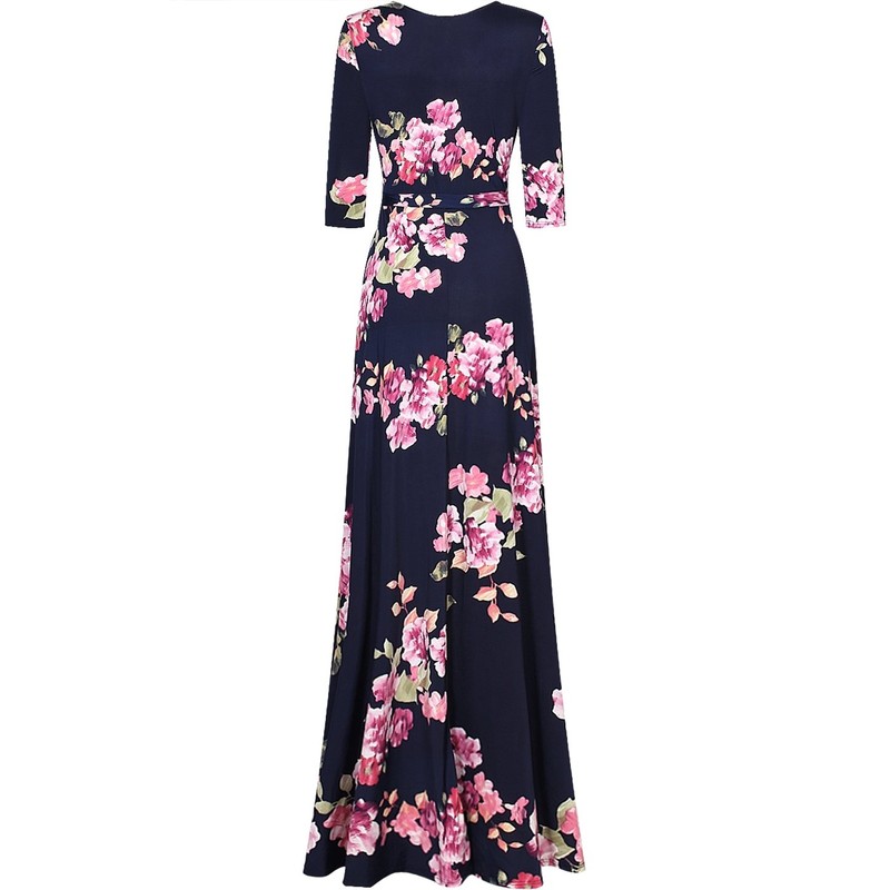 Bon Rosy Women's 3/4 Sleeve Floral Printed Bohemian Maxi Wrap