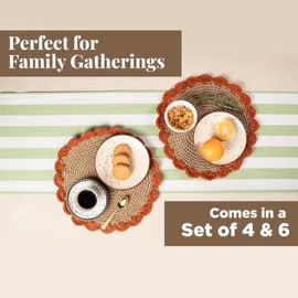 Folkulture Jute Placemats | Set of Four Circular Placemat | 13.5 Inches | Woven Scalloped Placemats for Kitchen Table | Round-Table Place Mat | Brown Round Heat Resistant Mats (Rust, Set of 4)