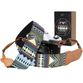 Padwa Lifestyle Camera Strap - 2" Wide Cowhide Head Cotton Camera Straps for Photographers,Vintage Universal Neck & Shoulder Camera Straps for All DSLR（Cool Ethnic Style Green）