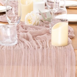 Jimtx 3pcs Blush Pink Spring Mothers Day Cheesecloth Table Runner 22×120 inch 10FT Rustic Boho Gauze Table Cloth for Wedding Baby Bridal Shower Birthday Home Party Graduation Decorations