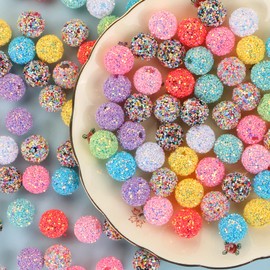 BROVITI 50Pcs 16mm Glitter Sequin Beads Colorful Shiny Round Beads Acrylic Beads for DIY Art Crafts Jewelry Making Bracelet Earring Necklace Decoration, XH-478