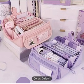 Large Pencil Case High Capacity Holder Box Storage bag Desk Purple