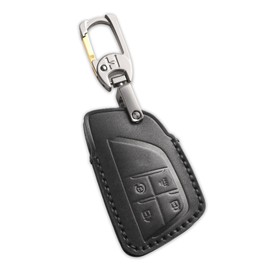 Hontumax 4-Button Leather Key Fob Cover for Chevy Tahoe Colorado Silverado Suburban Equinox Traverse, for GMC Yukon Sierra Acadia Canyon Terrain, for Buick Envision Enclave 2025, Black