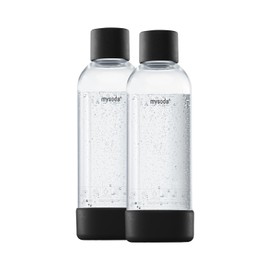 Mysoda 2 x 1L Water Carbonator Water Bottle, BPA-Free Plastic with Quick Lock Quick Release and Wood Composite Detailing - Black