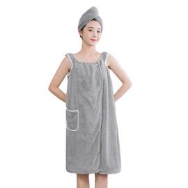 JINTN Ladies Sling Bath Towel Wrap Women Coral Fleece Absorbent Bath Skirt with Pocket Adult Wearable Bath Robe Beach Spa Sauna Towelling Robe Cover up Dress Gown Bathrobe Dress Bathing Wear