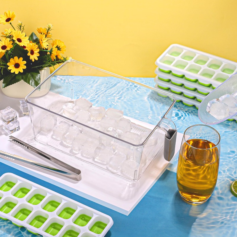 Aneco 2 Set Plastic Freezer Ice Bin with Flexible Scoop