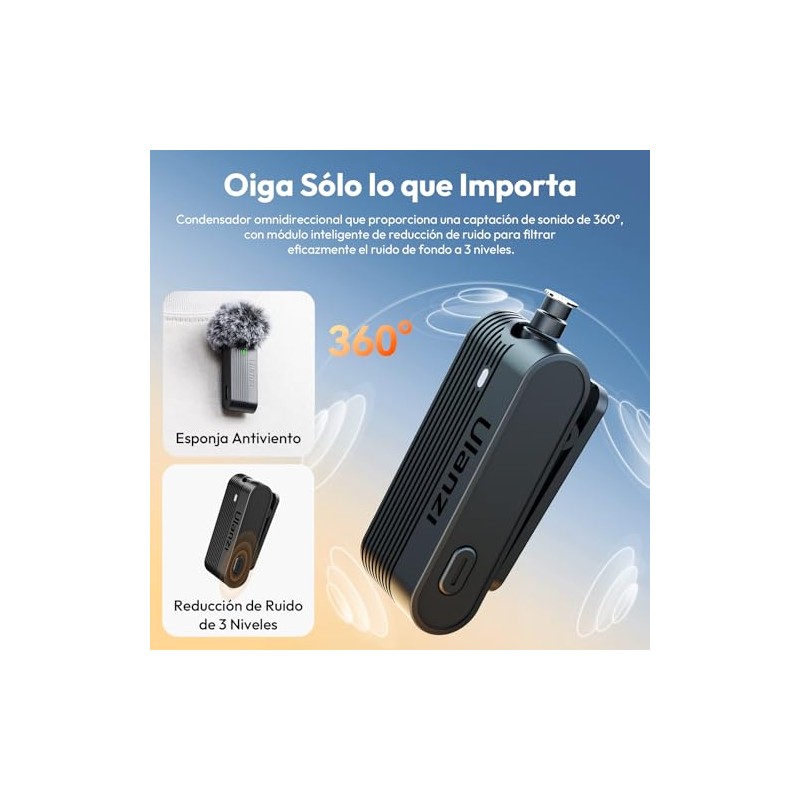ULANZI A100 Micrófono inalámbrico de Solapa,captación de 360°