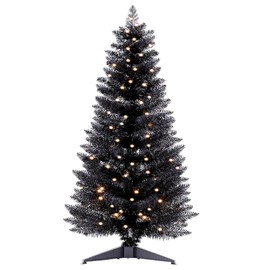 Santanelo 4ft Lighted Artificial Blue Christmas Tree，Small Snowy Artificial Xmas Tree, Not Pre-lit White Tinsel Pine Trees with Lights for Small Spaces, Office Lobby & Winter Wedding Centerpiece