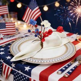 Independence Day Flower Napkin Rings Set of 5 4th of July Napkin Ring Holder Patriotic Napkin Rings Blue Red White Dinning Table Decoration