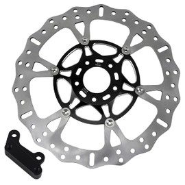 POWERJAMES 14.0" Black Big Floating Brake Rotor Disc- Left with Brake Caliper Bracket for Harley Davidson 09-up Touring with 17" or larger front wheel (Left)