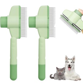 Pack of 2 Self-Cleaning Flea Comb, Pet Dog Brush, Self-Cleaning Cat Comb, Cat Brush, Removes Undercoat Dog Brush, Hair Remover, Pet Brush, Long Hair and Short Hair, Slicker Brush