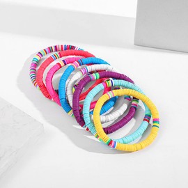 7pcs/Pack Bohemia Polymer Clay Beaded Bracelets Colorful Surfer Stretch Stackable Bracelet for Women Summer Beach Jewlery-8pcs