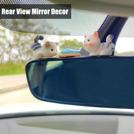 Motaney Cute Cat Car Ornaments for Dashboard, Funny Cats and Fish Playing Rear View Mirror Accessories Center Screen Decoration, Dashboard Decor Car Accessories Interior (Gray Cats with Fish)