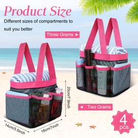 Hillban 4 Pcs Mesh Shower Caddy Portable Large Shower Caddy Basket with Deeper 8 Pockets for College Dorm Room Quick Dry Shower Essentials 2 Handles Hanging Shower Bag (Rose Red)