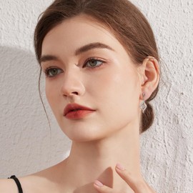 jiamiaoi 18 Carat White Gold Plated Stud Earrings Silver Women's Earrings Silver 925 with Stone Diamond Earrings Stud 3.5 cttw Earrings Cubic Zirconia Women's Earrings Silver Hanging, Silver, Cubic