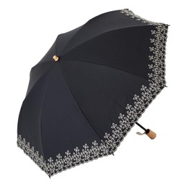Parasol, UV Protection, 100% Light Blocking, Thermal Blocking, Folding Umbrella, For Both Sunny and Rainy Weather, Laminated Fabric, Cool Plus, leaf embroidery black