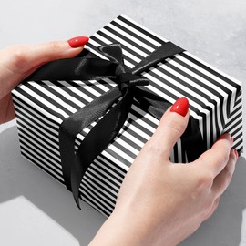 Jillson Roberts 1/2 Ream Embossed Gift Wrap, Black and White Sophisticate Stripes, 417 Feet x 30 Inches