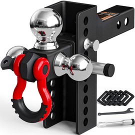 AC-DK Adjustable Heavy-Duty Trailer Hitch Tri-Ball Mount with Locks&Pin&Rotatable Tow Shackle, Fits 2-in Receiver, 4-1/2" Rise/Drop, 1-7/8" & 2" &2-5/16" Ball, 10000LBS GTW