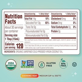 Nutiva Organic, Unrefined, Virgin Coconut Oil, 15 Fl Oz (Pack of 1)