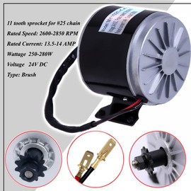 GLENPARTS 24 Volt 250 watt 280W MY1016 Electric Motor Includes an 11 Tooth #25 Chain Sprocket