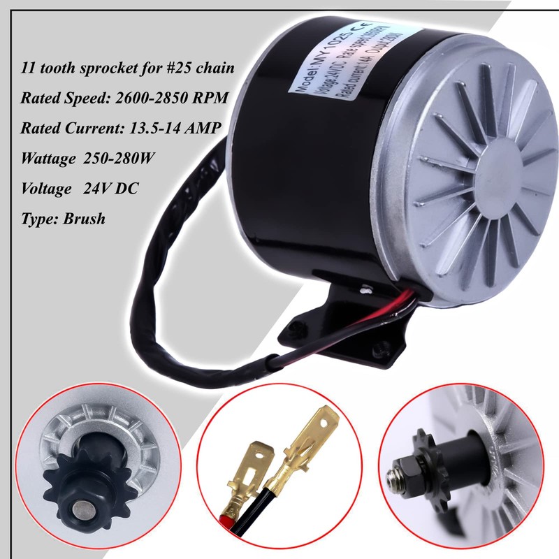 GLENPARTS 24 Volt 250 watt 280W MY1016 Electric Motor Includes