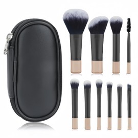 YILINNA 10 Pcs Makeup Brushes Set Portable Travel Make Up Brush, Mini Sized Foundation Cosmetic Brushes Kit for Eyeshadow Eyebrow with Storage Pouch for Travel