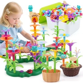 Flower Garden Building Toy for Toddler - Birthday Gifts for Preschool Kids Age 3-5 5-7 Years Old, Educational STEM Set with 140 Pieces, Girls Stacking Pretend Play Gardening Kit