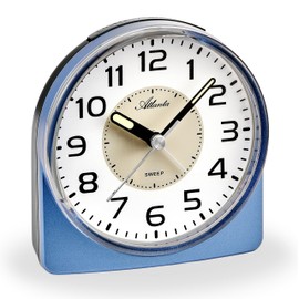 Atlanta 1996-5 Alarm Clock without Ticking Silent with Light Snooze Quartz Analogue Blue