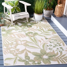 SAFAVIEH Courtyard Collection Accent Rug - 4' x 5'7", Ivory & Green, Non-Shedding & Easy Care, Indoor/Outdoor & Washable-Ideal for Patio, Backyard, Mudroom (CY9433-52745)
