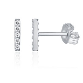 PAVOI CZ Stud Earrings: 14K Gold Plated Sterling Silver Dainty Mini Bar Stud Earrings (White)