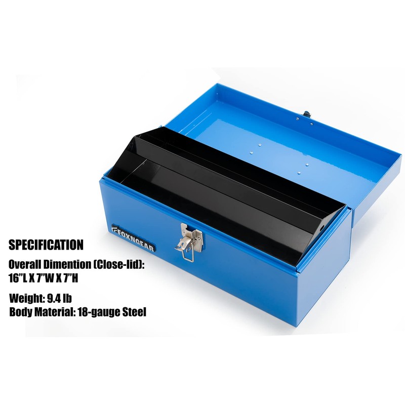 16" Portable Steel Heavy-duty Tool Box 18-Gauge with Metal Latch