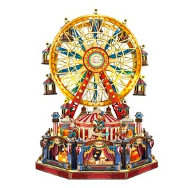STRUCWOOD DIY 3D Wooden Puzzle Ferris Wheel,DIY Dollhouse Kit Circus Building Model,Christmas Decor Craft Sets with Lights and Music,Gifts for Adults Teens -Century Ferris Wheel(SQ-69)