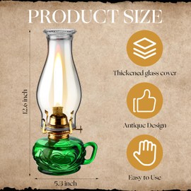 Yahenda 2 Pcs Chamber Oil Lamp Classic Kerosene Lamp Lantern Vintage Oil Lantern Decorative Antique Hurricane Lamp with Adjustable Fire Wick for Home Indoor Use, 12.6 Inch Height (Green,Gold)