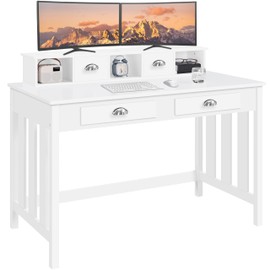 Yaheetech 47 Inch Large Computer Desk, White Home Office Desk with 4 Storage Drawers, Modern PC Work Table Desk 23 Deep with Monitor Stand for Screen, Wood Stable Executive Table with Large Desktop