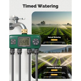 MOES 4 Outlet Sprinkler Timer, Brass Inlet, Programmable Automatic Irrigation Controller, Rain Delay, Manual Watering, 4 Zone Water Hose Timer for Gardens, Lawns, and Hose Systems
