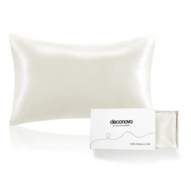 Deconovo 100% Pure Mulberry Silk Pillowcase for Hair and Skin, Premium Smooth Pillowcase With 22 Momme 6A High-Grade Fibers, Soft Standard Pillow Case with Envelope Closure, 1pc (20"x26", Ivory White)
