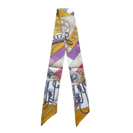 JERLA 100% Mulberry silk Scarf Head Hair Ribbon Handbag Handle wrap Tie Bundle Scarf Neckerchief Scarf for women men, D Yellow Chain, 33.5"×1.97"