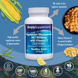 SimplySupplements Vegetarian Glucosamine HCI 1000mg with Vitamin C 40mg - 120 Tablets - Suitable for Vegans - Supply for 4 Months