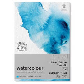Winsor and Newton Watercolour Paper Pad, 17.8 x 25.4 cm, 12 Sheets, 300 g/m�, Glue Bound, Cold Pressed, Acid , Mixture of 25 Percent Cotton and Cellulose Fibres, Natural White