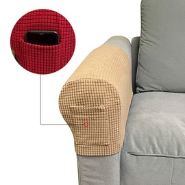 Skybook Armrest Chair Covers with 1 pocket Stretch Armchair Couch Arm Rest Cover Anti-Slip Spandex Polyester Sofa Chair Arm Caps Slipcovers for Furniture Protector Set of 2 (Sand)