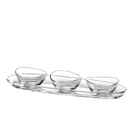 Barski - European Glass - Oval - Medium - Serving Tray - 11.5" Long - with Three Small Bowls - 3" Diameter - 4 Piece - Made in Europe