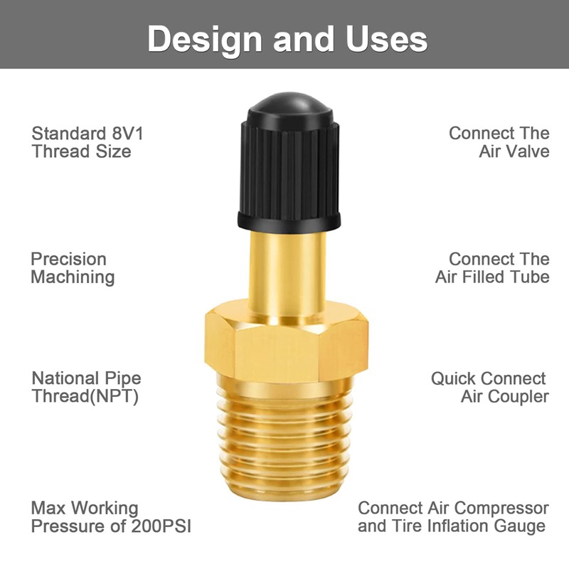 8Pcs Brass Schrader Valve,NPT Car Valve Adapter,NPT Tank Valves with