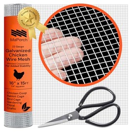 MaPorch Chicken Wire Mesh Hardware Cloth - 16" x 15 ft, 18-Gauge, 1/4-In Hex Galvanized Steel for Chicken Wire Fencing, Poultry Netting & Rabbit Fence - Includes Cutting Scissors