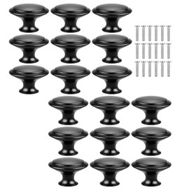 18 Pcs Black Cabinet Drawer Knobs, 1.13" Pulls and Handles with Screws, Kitchen Hardware for Dresser, Bathroom