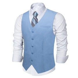 DiBanGu Men's Light Blue Suit Vest Business Dress Waistcoat with 2 Pockets V-Neck Tuxedo Vests for Formal Wedding, Blue, M