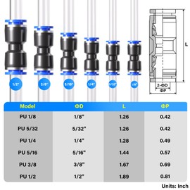 TAILONZ PNEUMATIC Blue Straight 1/8 inch Tube OD Push to Connect Tube Fittings Push Lock PU-1/8 (Pack of 10)