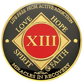 Simply Minimal 13 Year NA Gold Color Plated-Medallion, Recovery Chip, Narcotics Anonymous Coin (Red & Black)